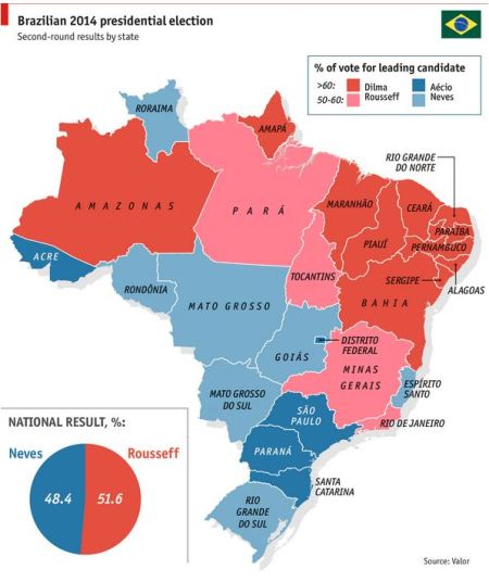 Brazil 2014 presidential election by region